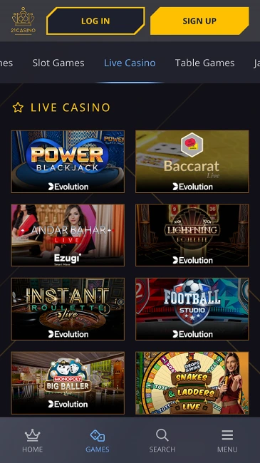 21 casino live games