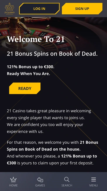 21 casin welcome bonus